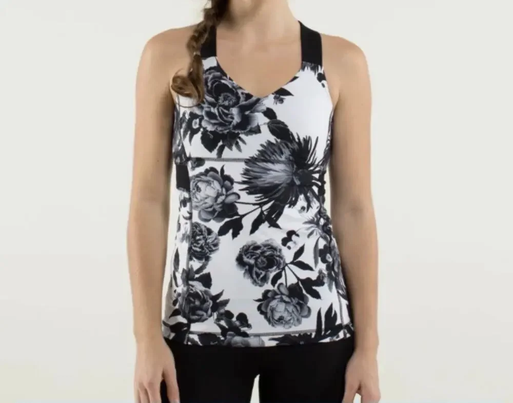 Lululemon Women's Lululemon Push Ur Limits Tank Brisk Bloom Black White Black 4